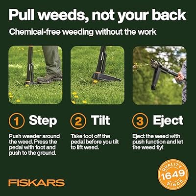 Fiskars Deluxe Stand-Up Weed Puller Tool, 4 Serrated Stainless Steel Claws — view 3