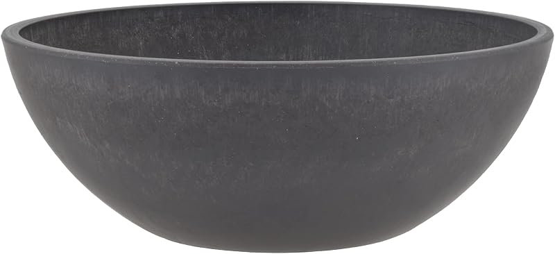 PSW Pot Collection M30DC 12-inch Plastic/Stone/Wood Composite Low Bowl Planter – No Drainage Hole (Drillable)…