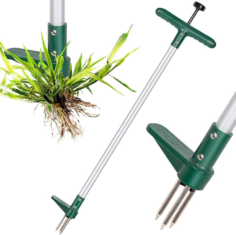 Walensee Weed Puller, Stand Up Weeder Hand Tool, Long Handle Garden Weeding Tool with 3 Claws, Hand Weed Houn…