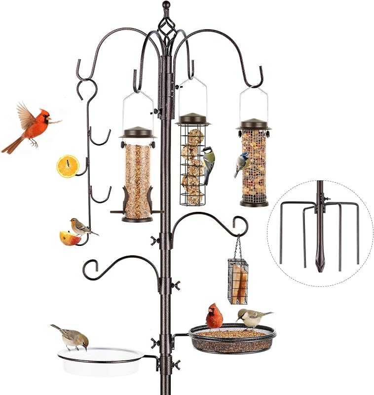 Bird Feeding Station Kit Pole Wild Bird Feeder Hanging Planter Hanger Multi Feeder Hanging with Metal Suet Fe…