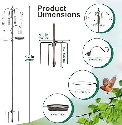 Bird Feeding Station Kit Pole Wild Bird Feeder Hanging Planter Hanger Multi Feeder Hanging with Metal Suet Fe… — view 3