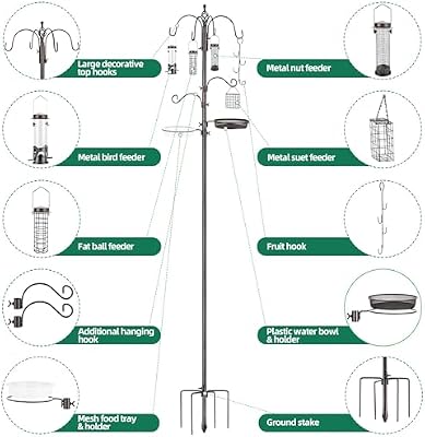Bird Feeding Station Kit Pole Wild Bird Feeder Hanging Planter Hanger Multi Feeder Hanging with Metal Suet Fe… — view 4