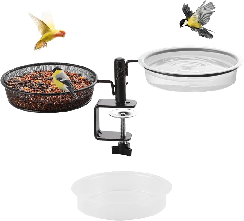 Deck Bird Feeders Platform Bird Feeder Deck Mount Bird Bath Spa for Dual Use Deck Flower Stand Flower Pot Gre…