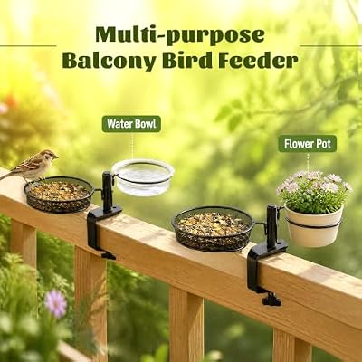 Deck Bird Feeders Platform Bird Feeder Deck Mount Bird Bath Spa for Dual Use Deck Flower Stand Flower Pot Gre… — view 4