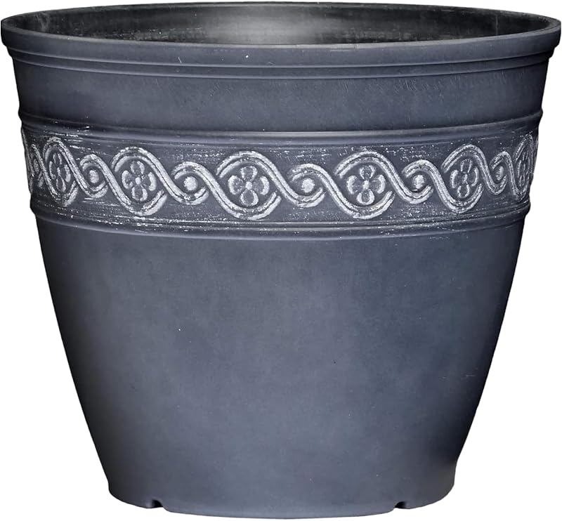 Corinthian Round Planter Pot w/Drainage Holes, 10" Storm Gray