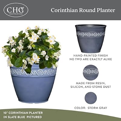 Corinthian Round Planter Pot w/Drainage Holes, 10" Storm Gray — view 3