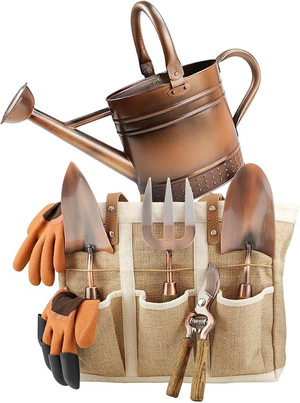 1 Gallon Galvanized Steel Watering Can with 3 Pcs of Garden Tools, 1 Pc of Pruning Shear, 1 Pair of Gardening…