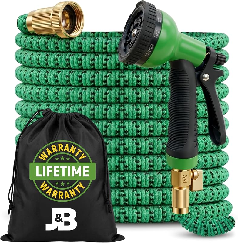 J&B XpandaHose 100ft Expandable Garden Hose, Lightweight, Brass Connectors