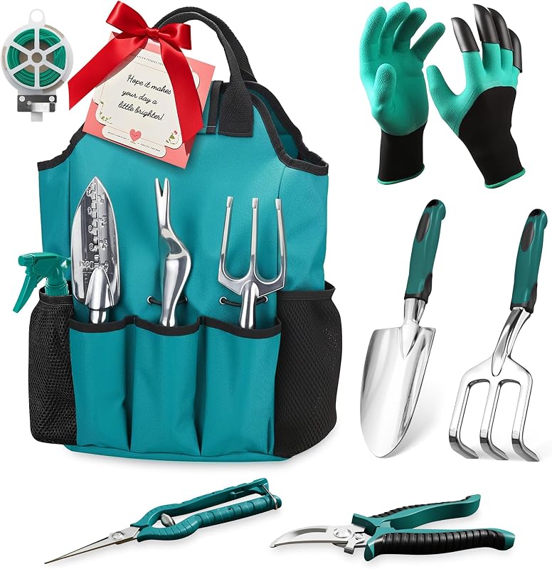 Garden Tool Set, Gardening Gifts for Women, Men, Mom, Dad, 11-Piece Heavy-Duty Aluminum Hand Tools Set with T…