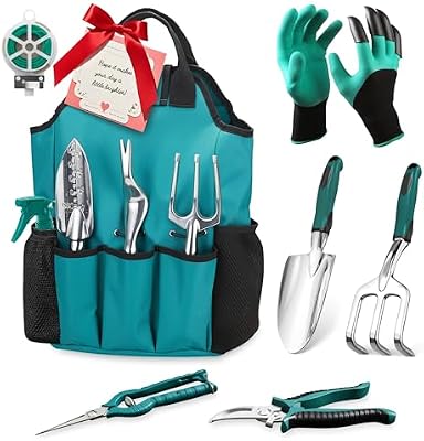 Garden Tool Set, Gardening Gifts for Women, Men, Mom, Dad, 11-Piece Heavy-Duty Aluminum Hand Tools Set with T… — view 2