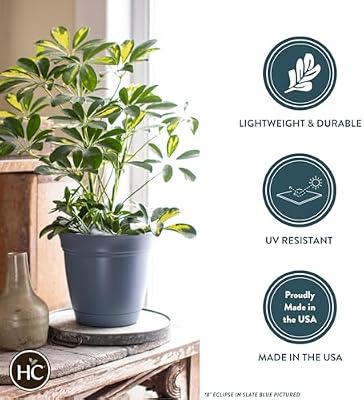 The HC Companies Eclipse Round Planter with Saucer - Outdoor & Indoor Plant Pot with Drainage Holes - Lightwe… — view 4