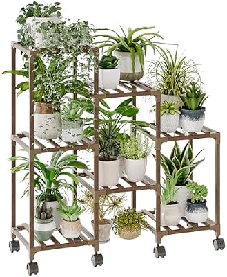 Bamworld Plant Stand with Wheels for Indoor Plants Wood Outdoor Tiered Shelf 3 Tire 7 Potted Ladder Plant Hol… — view 2
