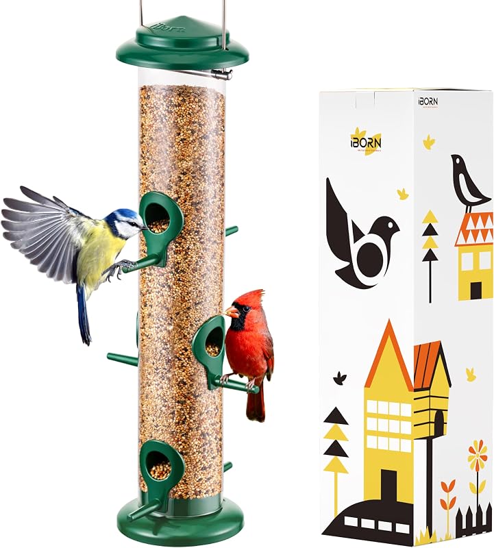 iBorn Metal Bird Feeders 6 Ports Hanging Wild Bird Seed Feeder for Mix Seed Blends, Seed Feeder, Sunflower He…