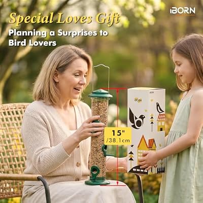 iBorn Metal Bird Feeders 6 Ports Hanging Wild Bird Seed Feeder for Mix Seed Blends, Seed Feeder, Sunflower He… — view 3