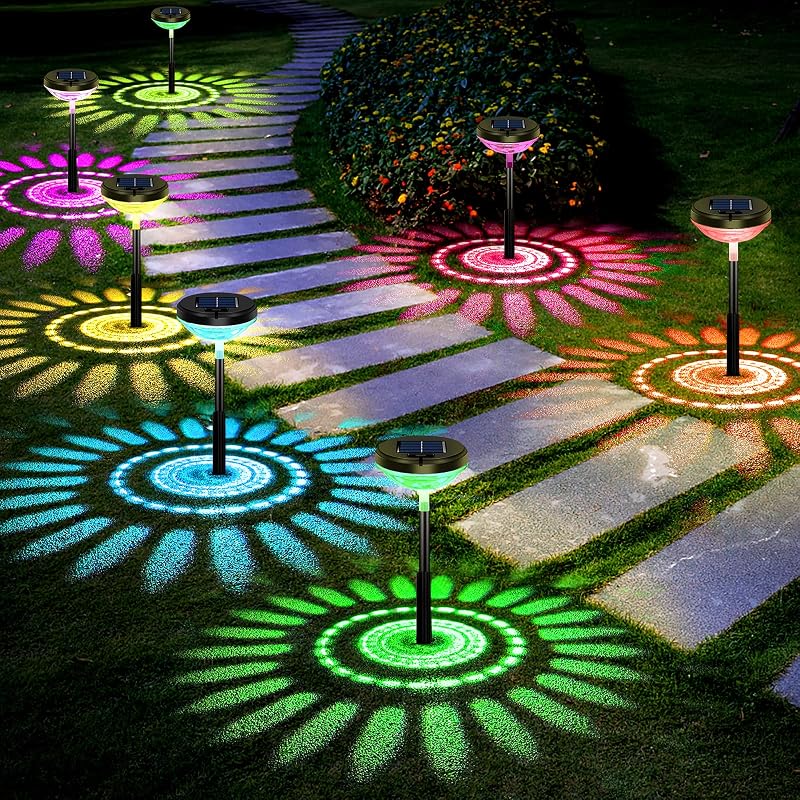 Nupostai 8 Pack Solar Pathway Lights, Multicolor & Warm White LED, IP67 Waterproof, Outdoor Garden Yard Lawn…