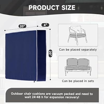 PNP FKJP Outdoor Chair Cushions 20x20x4 Inch Set of 2, Navy — view 4