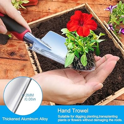 Garden Tool Set, 3 Pieces Aluminum Heavy Gardening Kit Including Hand Shovel, Transplant Shovel and Hand Rake… — view 4
