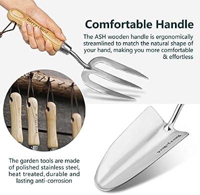 Berry&Bird Gardening Hand Tool Set - 3PCS Stainless Steel Garden Tool Kit Multifunctional Tool with Wooden Ha… — view 4
