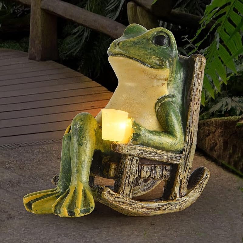 FOXMIS Miniature Frog Garden Statue Mom Dad Gifts Home Decorations Fairy Garden Accessories Outdoor Lights So…