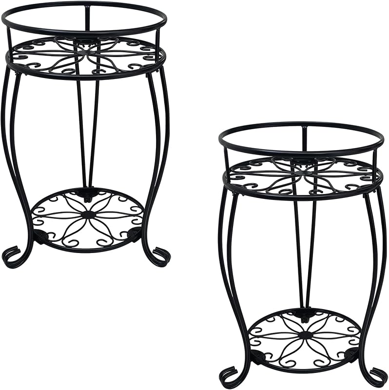CASIMR 2-Pack Plant Stand, 2 Tier 19.2 inch Tall Metal Potted Holder Rack,Indoor Outdoor Multiple Flower Pot…