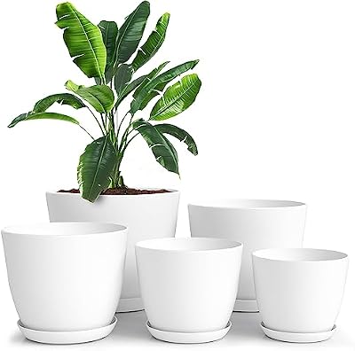 Plant Pots Indoor with Drainage, 5 Pack Multi-Size Planters Set, White — view 2