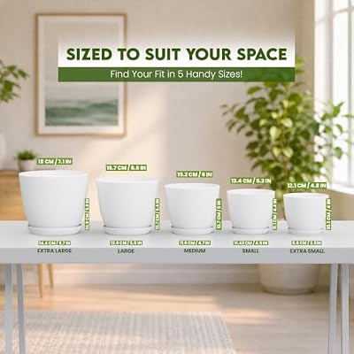 Plant Pots Indoor with Drainage, 5 Pack Multi-Size Planters Set, White — view 3