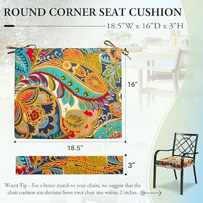 Wellsin Outdoor Chair Cushions for Patio Furniture - Outdoor Cushions for Chairs - Water Resistant Patio Chai… — view 3