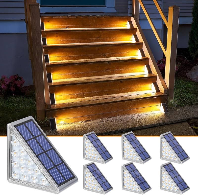 NIORSUN Solar Step Lights,6 Pack Warm White Solar Stair Lights Outdoor Waterproof IP67 Auto On Off,Solar Ligh…