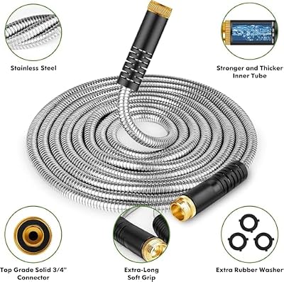 Unywarse Garden Hose 50FT Metal Water Hose with 10 Function Nozzle No-Kink — view 3