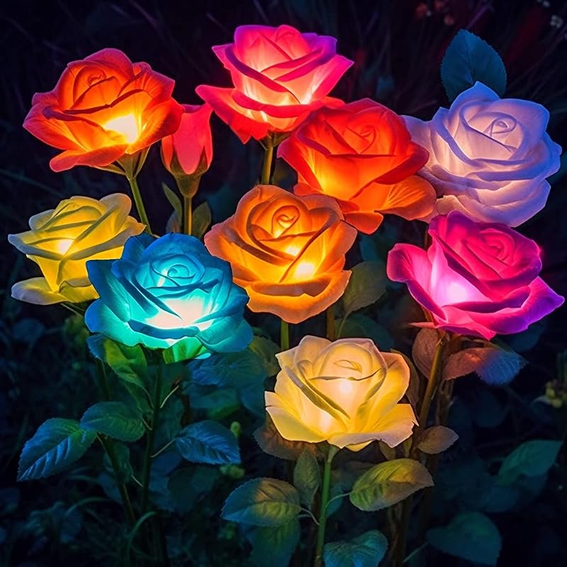 Solar Flowers Lights Outdoor Waterproof: 4pack Garden Lights Yard Decor