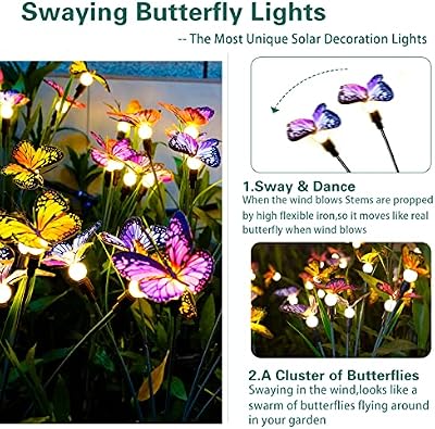 TONULAX Solar Garden Lights - 4 Pack Swaying Butterfly Light, Swaying in The Wind, Solar Outdoor Lights, Yard… — view 3