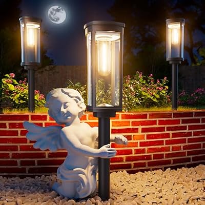 ALFIOT Solar Pathway Lights Outdoor, 4 Pack, Warm White, Clear Shade, IP65 — view 2