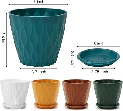 YNNICO 6 inch Plant Pots for Indoor with Drainage Holes and Tray Saucers — view 3