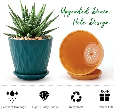 YNNICO 6 inch Plant Pots for Indoor with Drainage Holes and Tray Saucers — view 4