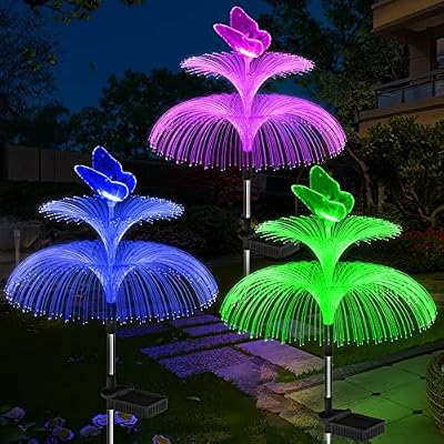 Weepong Solar Garden Lights Waterproof 3 Pack Solar Lights Outdoor Decorative 7 Color Changing Double Jellyfi… — view 2