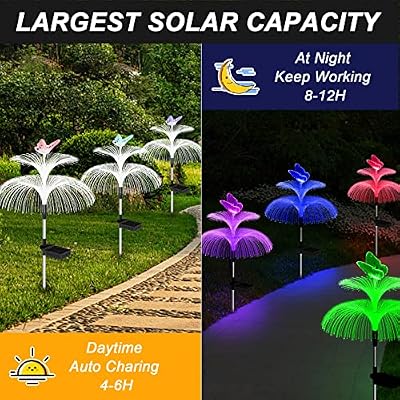 Weepong Solar Garden Lights Waterproof 3 Pack Solar Lights Outdoor Decorative 7 Color Changing Double Jellyfi… — view 3