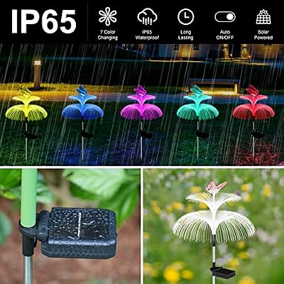 Weepong Solar Garden Lights Waterproof 3 Pack Solar Lights Outdoor Decorative 7 Color Changing Double Jellyfi… — view 4