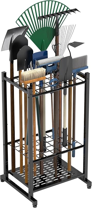 Garden Tool Organizer, Garage Tool Organizer & Garage Organization, Heavy Duty Steel Tool Storage Rack Holds…