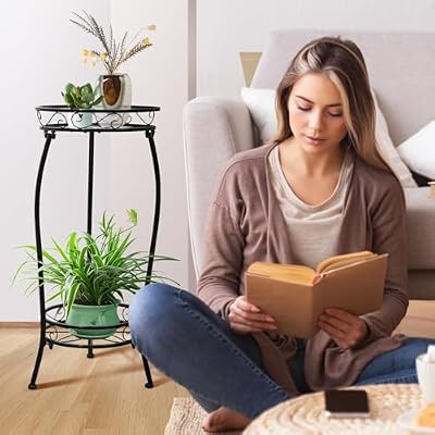 Plant Stand Indoor Outdoor 2 Tier 27" Tall Metal Potted Holder Rack Flower Pot Stand Heavy Duty Plant Shelf R… — view 3