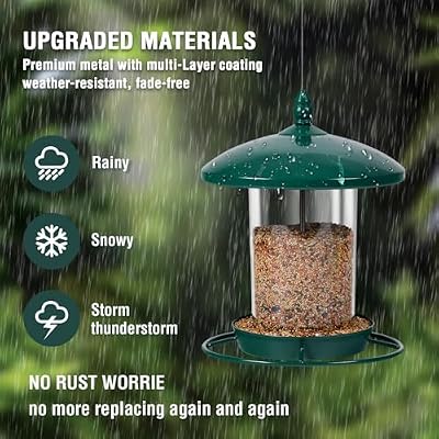 Metal Bird Feeder for Outdoors Hanging,3.0LB Seed Feeder,Easy to Fill & Clean,360° Feeding,Chew Proof Weather… — view 3