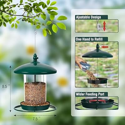 Metal Bird Feeder for Outdoors Hanging,3.0LB Seed Feeder,Easy to Fill & Clean,360° Feeding,Chew Proof Weather… — view 4