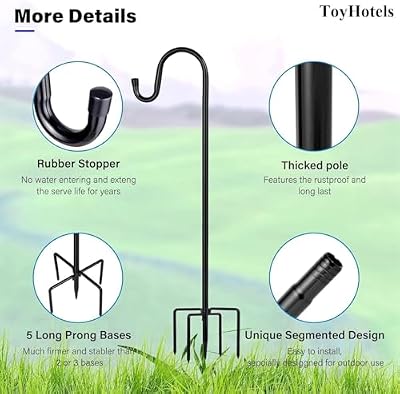 Shepherd Hooks for Outdoor, 1 Pack 62 Inch Bird Feeder Pole with 5 Prongs Base for Hanging Lantern, Hummingbi… — view 3