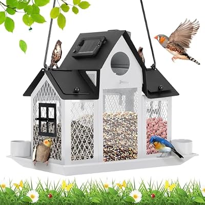 Solar Bird Feeders House Outside Hanging Metal Wild Bird Feeder Outdoors Large Cardinal Bird Feeder Birdhouse… — view 2