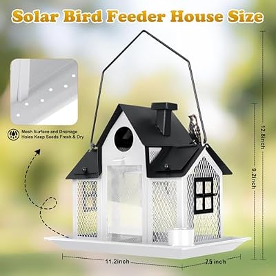 Solar Bird Feeders House Outside Hanging Metal Wild Bird Feeder Outdoors Large Cardinal Bird Feeder Birdhouse… — view 3