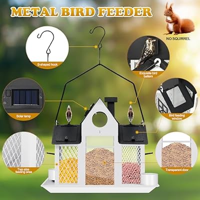 Solar Bird Feeders House Outside Hanging Metal Wild Bird Feeder Outdoors Large Cardinal Bird Feeder Birdhouse… — view 4