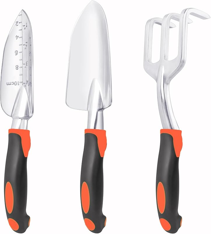 Garden Tools Set, 3 Pack Heavy Duty Gardening Tools Set Include Garden Shovel, Transplant Trowel and Hand Rak…