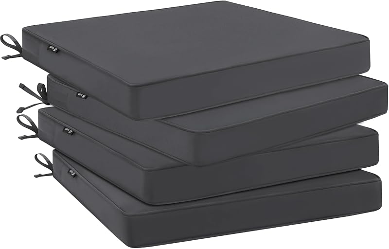 Favoyard Outdoor Chair Cushions 19" W x 19" D x 2" T Set of 4, Dark Grey