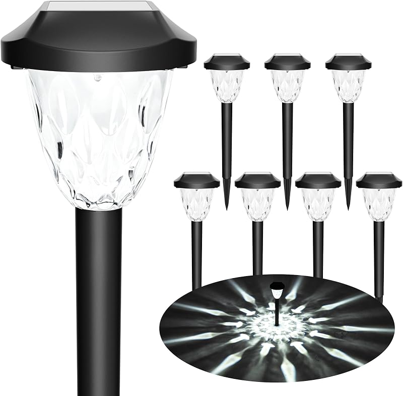 GIGALUMI Cool Outdoor Solar Garden Path Lights, Waterproof 8PK