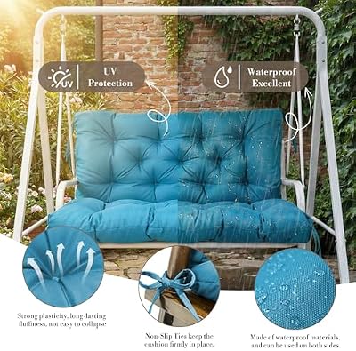 Outdoor/Indoor Swing Replacement Cushion, 2 or 3 Seats Bench Cushions with Backrest, Thicken 4" Recliner Seat… — view 4