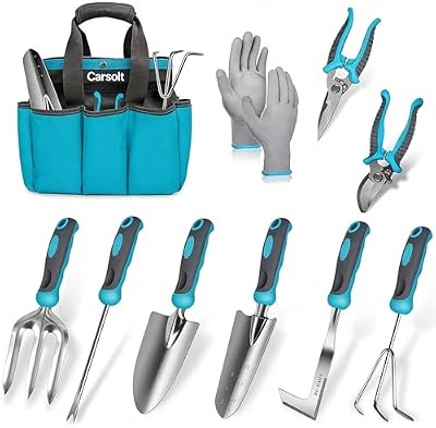 Gardening Tools, Carsolt 10 Piece Heavy Duty Stainless Steel Garden Tools Set with Ergonomic Rubber Handle. V… — view 2